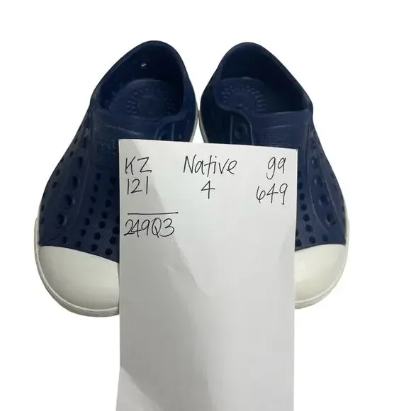 Native Jefferson Shoes Girls Boys Baby 4 Blue Slip on - Picture 2 of 7